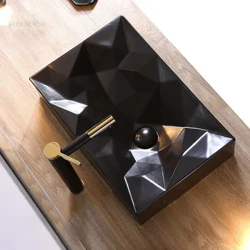 Lavabos de salle de bains en céramique nordique, lavabos de salle de bains noirs ménagers, lavabo rectangulaire créatif au-dessus du comptoir, évier de salle de bains moderne