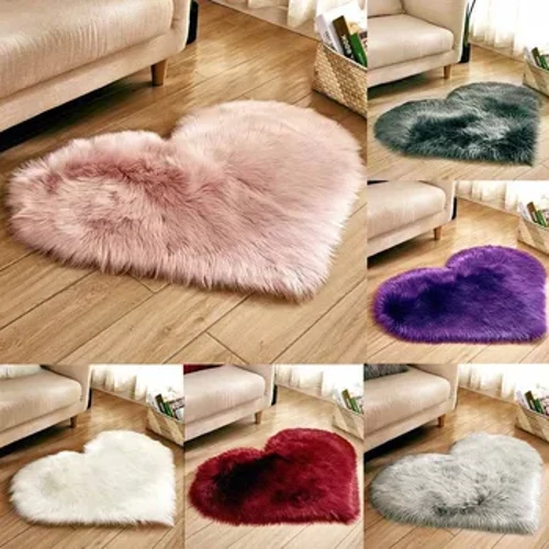 Wool Imitation Sheepskin Rugs Faux Non Slip Bedroom Shaggy Carpet Mats Heart Shaped Solid Color Imitation Wool Carpet