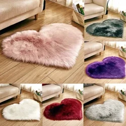 Wool Imitation Sheepskin Rugs Faux Non Slip Bedroom Shaggy Carpet Mats Heart Shaped Solid Color Imitation Wool Carpet