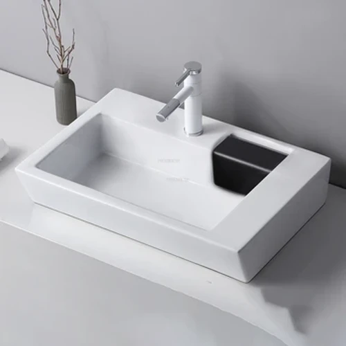 Wastafel Kamar Mandi Keramik Kreatif Persegi Panjang Countertop Basin Rumah Tangga Kamar Mandi Wastafel Nordic Art Basin Side Drain Wastafel