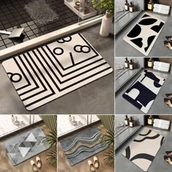 Stíl Abstract Nordach Mat Folctha Diatom Láibe Seomra Folctha Neamh-duillín Mataí Urláir Iontrála Sár-ionsúiteacha Cairpéad Leithris Rug le haghaidh Decor Baile
