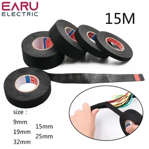 1Pc Nastro adesivo in tessuto resistente al calore per auto Cablaggio per cablaggio Protezione Larghezza 9/15/19/25/32MM Lunghezza 15M
