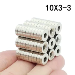 5/10/20/30/40 db 10x3-3 neodímium mágnes 10 mm x 3 mm lyuk 3 mm N35 NdFeB kerek Szuper erős, erős állandó mágneses imanes