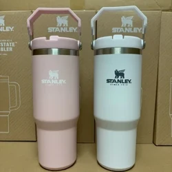 2024 Нов Stanley 30 oz/887 мл СЛАМНА ЧАША Капак леопард со сламени капаци Не'рѓосувачки челик Термос шолја за автомобил шолји за вакуум