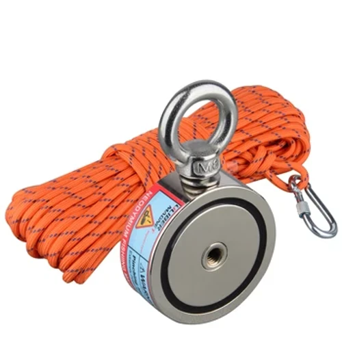 Tvåsidig 120KG*2 Fiskemagneter 10M rep Permanent Neodymium NdFeB Magnetisk utrustning Hållare Fiskeräddningsmagneter