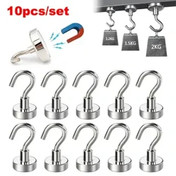 Bachau Magnetig Cryf 10Pcs Metel wedi'u Gosod ar Wal Dyletswydd Trwm Magnet Bachyn Côt Crog Hanger Cartref Cegin Ystafell Ymolchi Storio