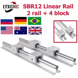 2 Pcs SBR12 Linear Guide Rail 300 Mm 400 Mm 500 Mm 600 Mm 700-1500 Mm + 4 Pcs SBR12UU Beare Block Smooth Motion untuk 1200 Mm CNC Mill Part