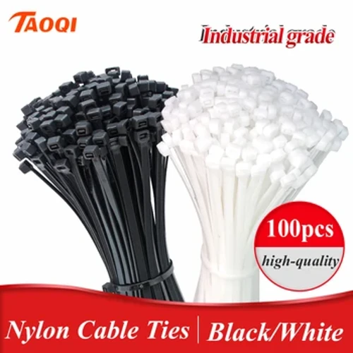 Ceanglóir níolón plaisteach féinghlasála 100PCS/mála dubh Zip wraps strap ceangail cábla níolón socraithe fáinne ceangail Lúb Wire Wrap