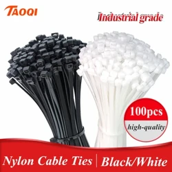 Tự Khóa Nhựa Dây Buộc Nylon 100 Cái/túi Khóa Kéo Màu Đen Quấn Dây Nylon Dây Cáp Bộ Vòng Buộc Vòng Dây Quấn