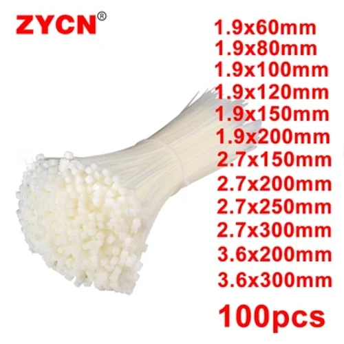 100 adet kendinden kilitlemeli plastik naylon kablo bağı beyaz sabitleme halkası 1.9X100 3.5X300 tel fermuar sarar askı 2.7*200 serisi seti