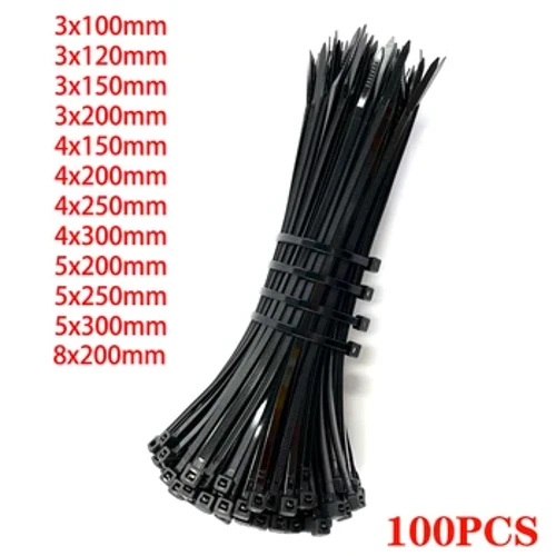 Itselukittuva muovinen nylonside 100 kpl musta 5X300 nippuside kiinnitysrengas 3X200 nippuside vetoketju hihna nylon nippuside setti
