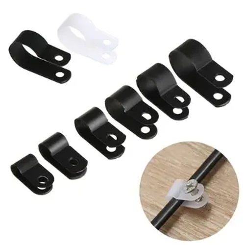 Clampiau Cebl R-math 100Pcs Neilon Cebl Clipiau Trefnydd Clipiau Plastig Deiliad Gwifren Du Clymwyr Cord Cable Offer Trwsio Mowntio