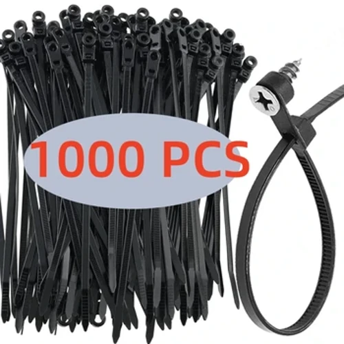 100/1000Pcs Sgriw Twll Cebl Clymau Cebl Sefydlog neilon y gellir eu hailddefnyddio Tei Hunan-gloi Cord Tei Strapiau Clymu Dolen Trefnydd Swyddfa
