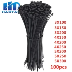 Self-Locking Plastic Nylon Wire Cable Zip Ties 100pcs Black Cable Ties Fasten Loop Cable Iba't ibang mga pagtutukoy