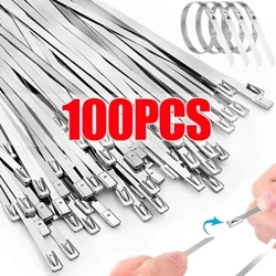 20-100Pcs Stainless Steel Cable Ties Reusable Self-sealing Fastening Ring Cable Tie Multi-Purpose Metal Hardware Cable Organizer