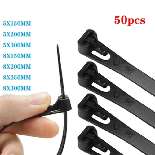 50 gaply aýrylýan aýlawly neýlon kabel galstuklary Öz-özüni gulplaýan plastmassa zolakly berkidiji kabel galstuklary