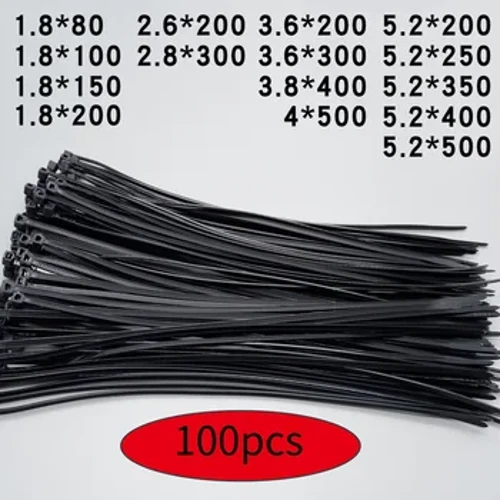 100 Cái/túi Tự Khóa Nhựa Nylon Thắt Đen Trắng Công Nghiệp Dây Buộc Dây Vòng Tổ Chức Cáp Dây Cố Định