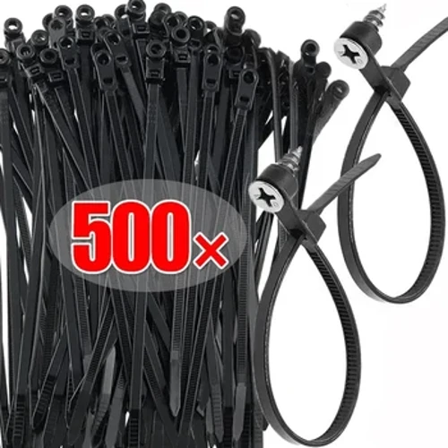 500/100PCS Amathayi Ekhebula Inayiloni aneScrew Mounting Hole Self Locking Loop Igoqa Inqwaba yamaCables Fixed Zip Tie Wire Fastening Strap