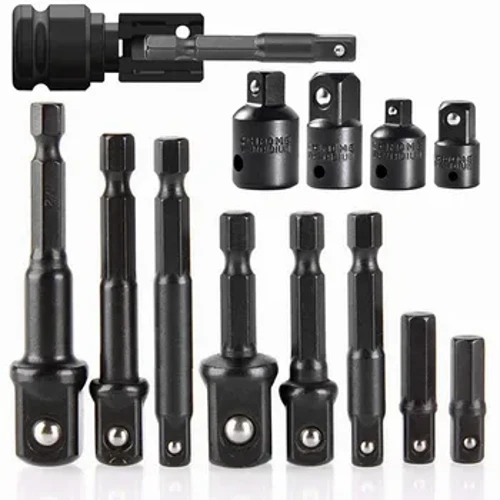12pcs Impact Socket Adapter At Reducer Set Extension Set Socket Drill Adapter Ginagawang High Speed ​​Nut Driver ang Power Drill, 1/4