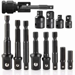 12pcs Impact Socket Adapter At Reducer Set Extension Set Socket Drill Adapter Ginagawang High Speed ​​Nut Driver ang Power Drill, 1/4