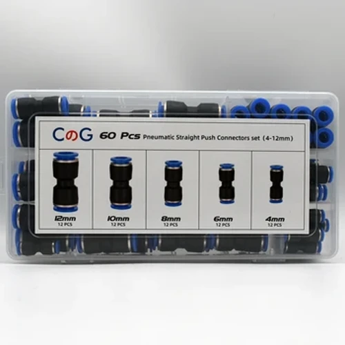 60PCS/Box Set Air Straight Pneumatic Fittings PU Water Pipes Hoʻokuʻu wikiwiki i ka mea hoʻohui PU-4-6-8mm Plastic Hose Couplings