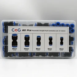 60 STK/Box Sæt Air Straight Pneumatisk Fittings PU Vandrør Quick Release Connector PU-4-6-8mm plastslangekoblinger