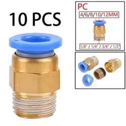 10PCS PNEUMATIC Air Connector FITTING PC 4 มม.6 มม.8 มม.10 มม.12 มม.1/4 "1/8" 3/8 1/2 อุปกรณ์ท่อท่อ Quick Connectors