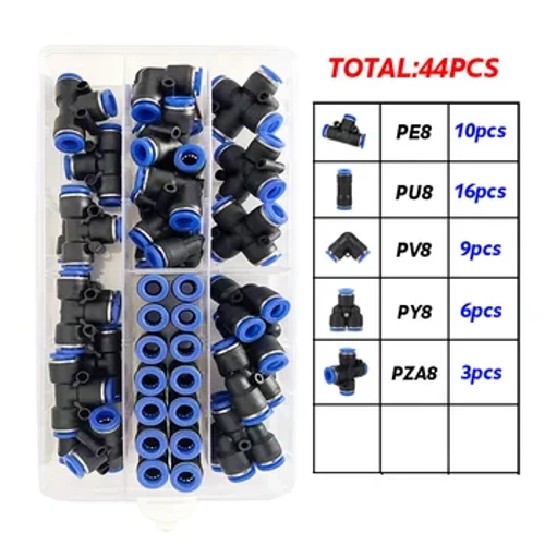 44Pcs / Box PU / PZA / PY / PV Pnewmatik birikdirijiler toplumy, şlang turbasynyň turbasynyň howa gysyjy bölekleriniň 8 mm daşky diametri
