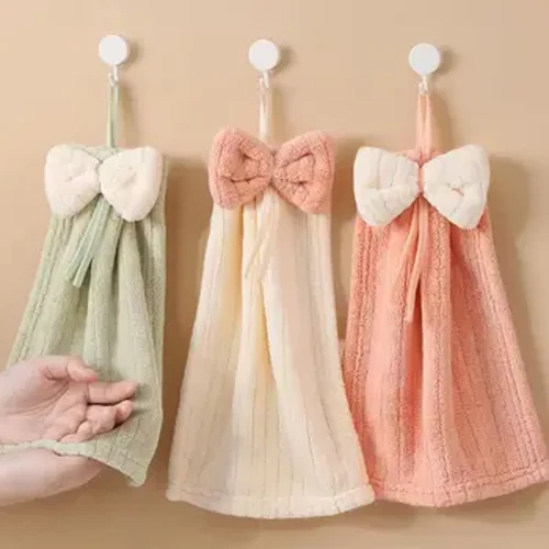 2 ცალი Coral Velvet Bow ხელის პირსახოცი რბილი სწრაფი მშრალი შთამნთქმელი საწმენდი ტილოები აბაზანის ჩამოსაკიდი პირსახოცები სამზარეულოს ჭურჭლის ტილოები