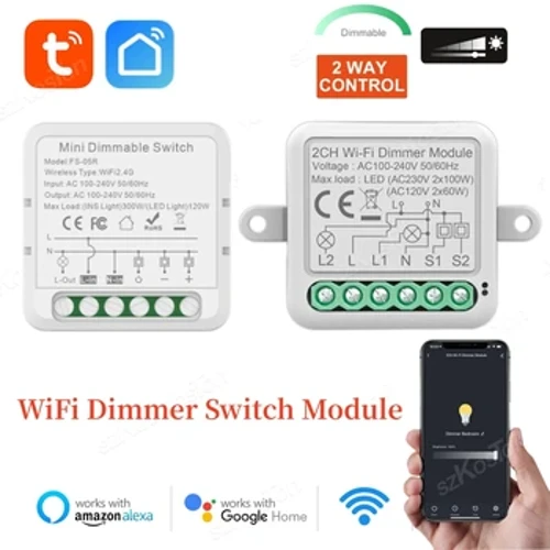 Modúl Athraigh Dimmer Cliste Tuya Wifi 10A Tacú le Rialú 2 Bhealach 1/2 Gang dimmable Ag luí le haip Alexa Google Home Smartlife