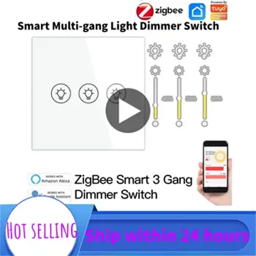 Tuya Zigbee 3.0 Smart Light Dimmer Switch 1/2/3Gang Wall Touch Switch kompatibel mat Alexa Google Home Zigbee Gateway
