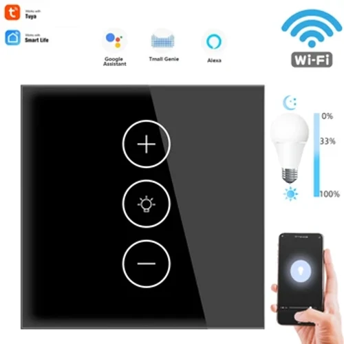 Interruptor de atenuación táctil 10A Tuya Smart Life, WiFi, luz Led de fondo, aplicación, temporizador inalámbrico, Control remoto, funciona con Alexa y Google Home