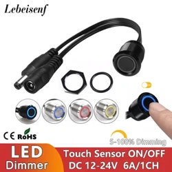 1CH เดี่ยวสี Dimmer Touch Sensor Controller 72W 144W 6A 12V 24V DC 5.5*2.1 มม.ไฟ LED Strip โลหะกรณีฝังสวิทช์
