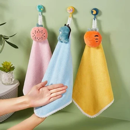 Handuk Tangan Lucu Anak Handuk Tangan Kering Sapu Tangan Penyerap Dapur Kain Wiper Karang Handuk Bulu Karang dengan Gantung Loop