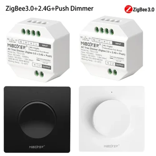 Tuya Zigbee 3.0 110V-220V Triac RF Push Dimmer Trådlös Roterande Switch Panel Fjärrkontroll App Röst för enfärgade lampor