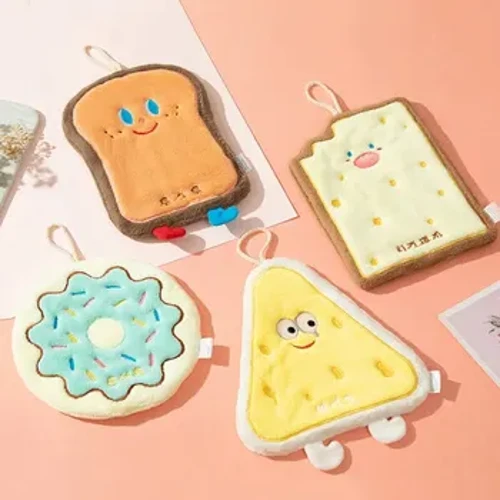 Cute Hand Towel Bread Cheese Shape Hanging Towel Mga Bata Pamliligo Mga Tuwalyang Coral Fleece Mga Panyo Absorbent Wipe Cloth