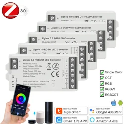 Tuya Zigbee Bộ điều chỉnh độ sáng LED thông minh CCT RGB RGBW RGBCCT Bộ điều khiển LED Hỗ trợ Alexa Google Home Điều khiển bằng giọng nói