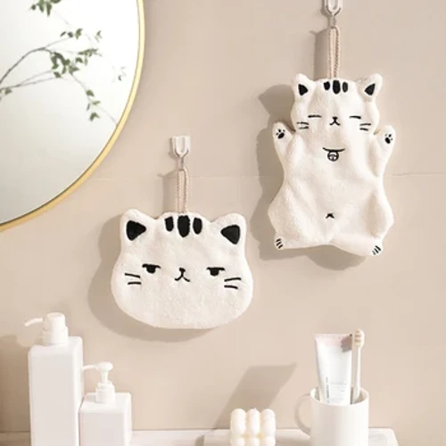 Absorbéierend Cute Cat Handduch Buedzëmmer Kichen Hängend Net-Scheedung Pink Samette Kleng Handduch Hand Wësch Handduch
