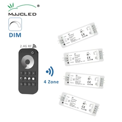 V1 LED-dæmper 12V 24V 36V RT6 4 Zone Single Color LED Strip-dæmpningssæt Trådløs 2,4G RF-fjernbetjening Push Switch Dimer
