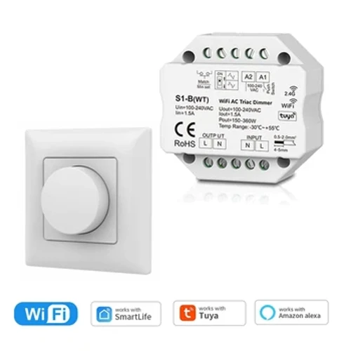 WiFi RF AC Triac Dimmer Push Switch Lamp Controller 2.4G trådlös vridknapp Dimmerfjärrkontroll fr Alexa Google Tuya Smart Life APP