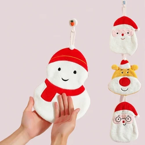 Cute Christmas Pattern Decorative Hand Towels Polyester Water-Absorbent Christmas Elk Hand Towels Quick-Drying Bathroom Products