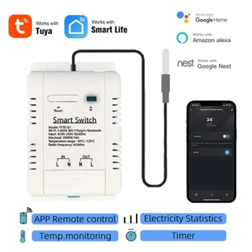 Comutator inteligent de temperatură Tuya 16A 3000W cu monitorizarea consumului de energie Termostat inteligent compatibil cu Alexa Google