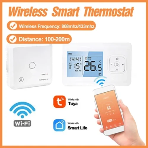 Tuya Smart Thermostat Mat Empfänger Wireless Programméierbar Thermostat Controller fir Gas Kessel Waasserheizung APP Stëmm Kontroll
