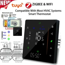 Tuya ZigBee digitaalne ekraan nutikas temperatuurikontroller Hvac termostaat 3-käiguline kütte jahutus kliimaseadme kontrolleri jaoks