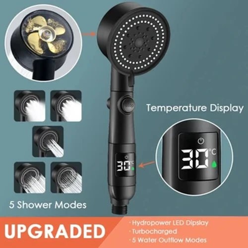 Intelligent LED Shower Head Temperature Digital Display High Pressure 5 Modes I-Turbocharged Rainfall Shower Shower Bathroom Acessories