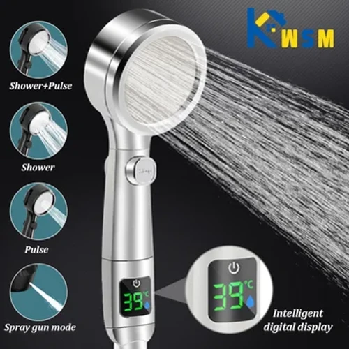 Soffione doccia regolabile intelligente in 4 modalità Soffione doccia con display della temperatura a LED Doccia regolabile Accessori da bagno a risparmio idrico