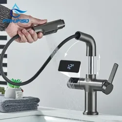 Faucet Abhantrach Seomra Folctha Cliste Liath Craein Taispeána Digiteach Práis Tarraingt Amach Spraeire Meascthóir Te agus Fuar Beartaíonn Faucet Deic Sliabh Doirteal
