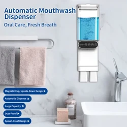 Dispenser automatico per collutorio a parete Bianco Smart Induction Touchless 700ml Uso bagno 3 batterie AAA con tazze magnetiche
