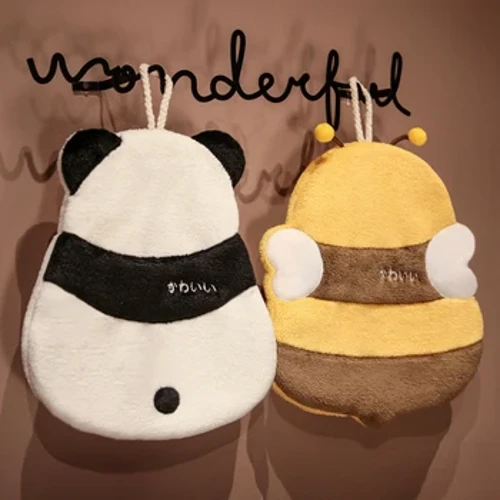 Asciugamano in pile di corallo Simpatico cartone animato in peluche Cordino Asciugamani assorbenti multifunzionali Pulire fazzoletto Panno per pulizia