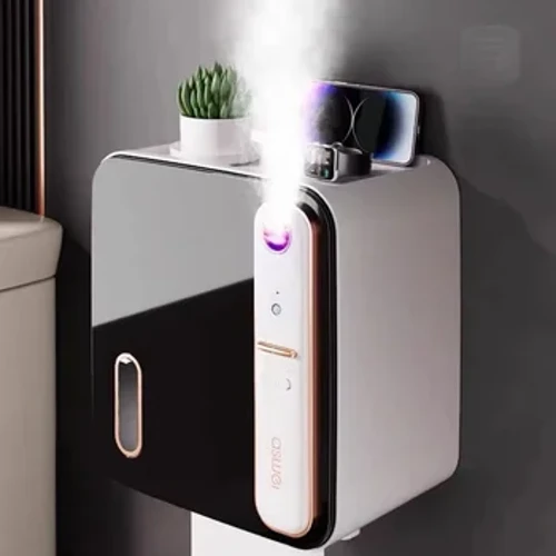 Vægmonteret sort papirrulleopbevaringsstativ Induktion Aromaterapi Toiletpapirkasser Badeværelsestilbehør Smart vævsholder